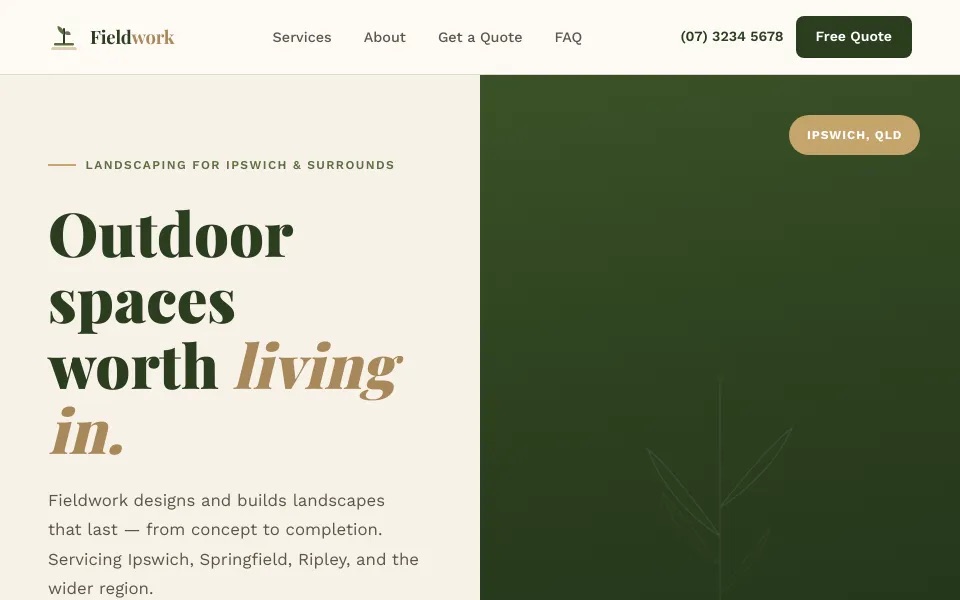 Fieldwork Landscapes website homepage